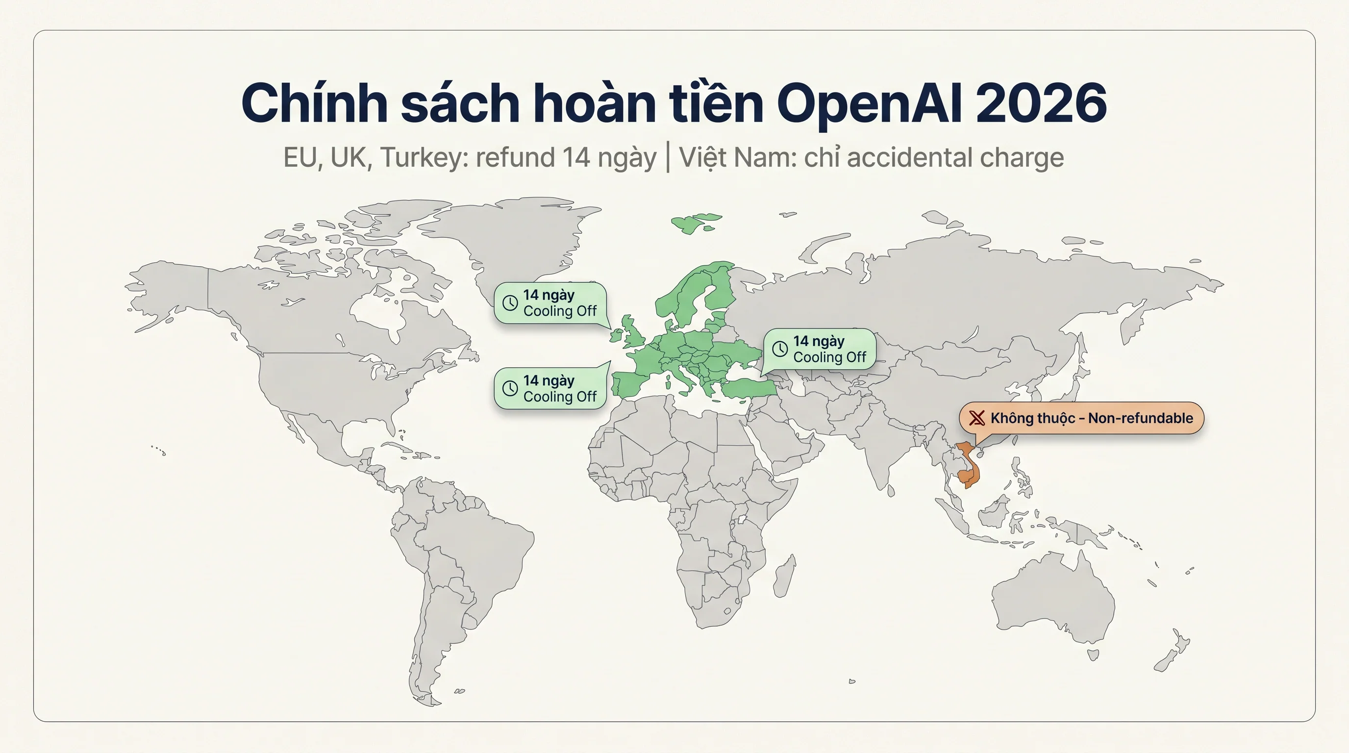 Chính sách hoàn tiền ChatGPT Plus 2026 của OpenAI áp dụng EU UK Turkey 14 ngày Việt Nam non-refundable