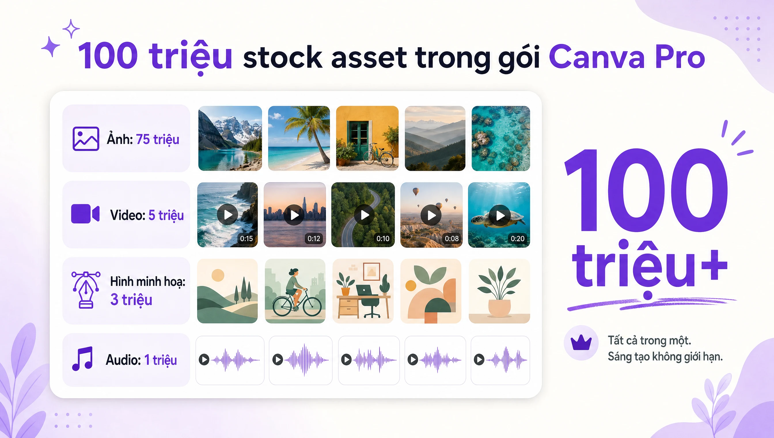 100 triệu ảnh, video, hình minh hoạ
