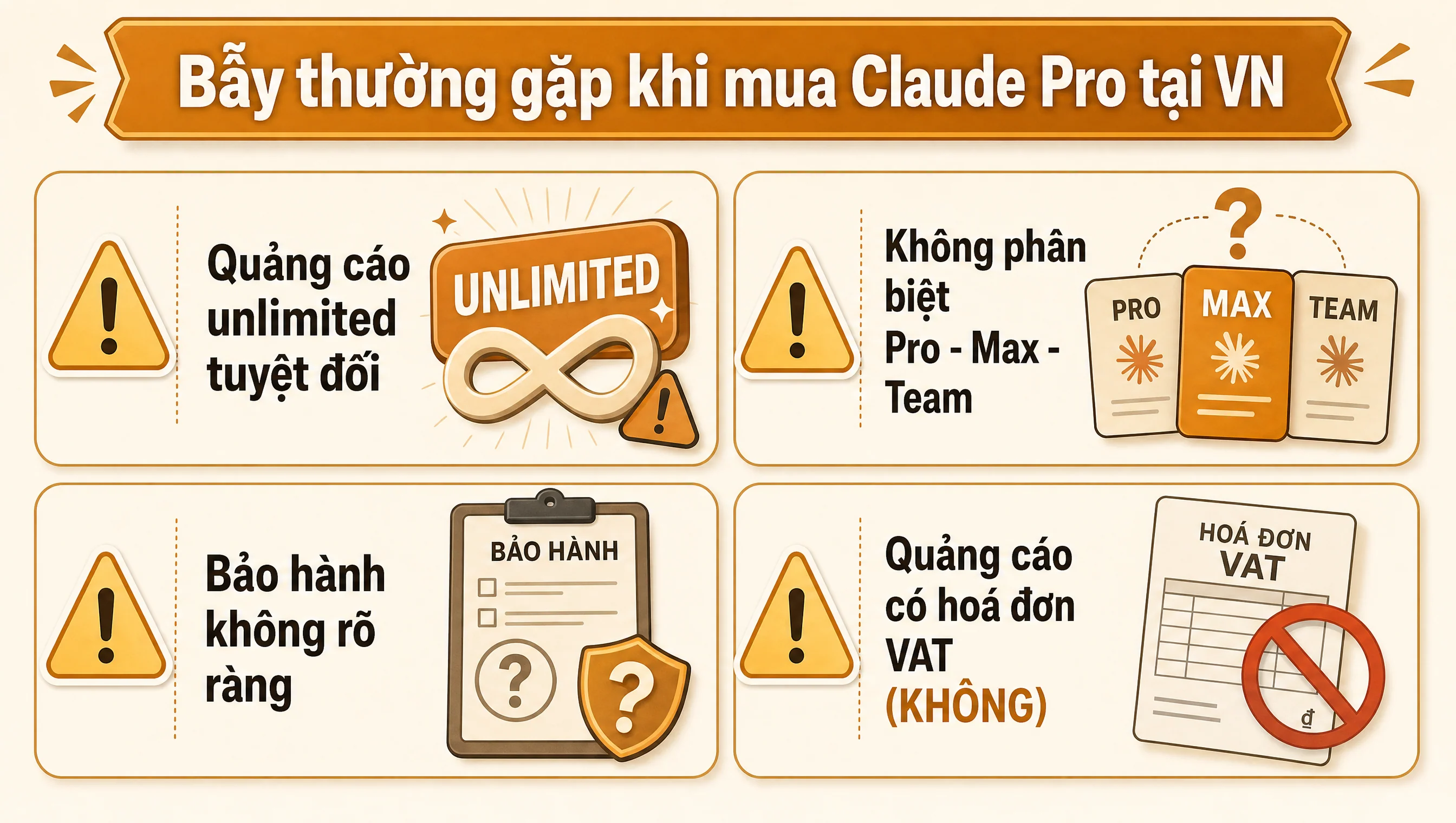 Bẫy mua Claude Pro tại Việt Nam unlimited tuyệt đối share account hóa đơn VAT cần tránh