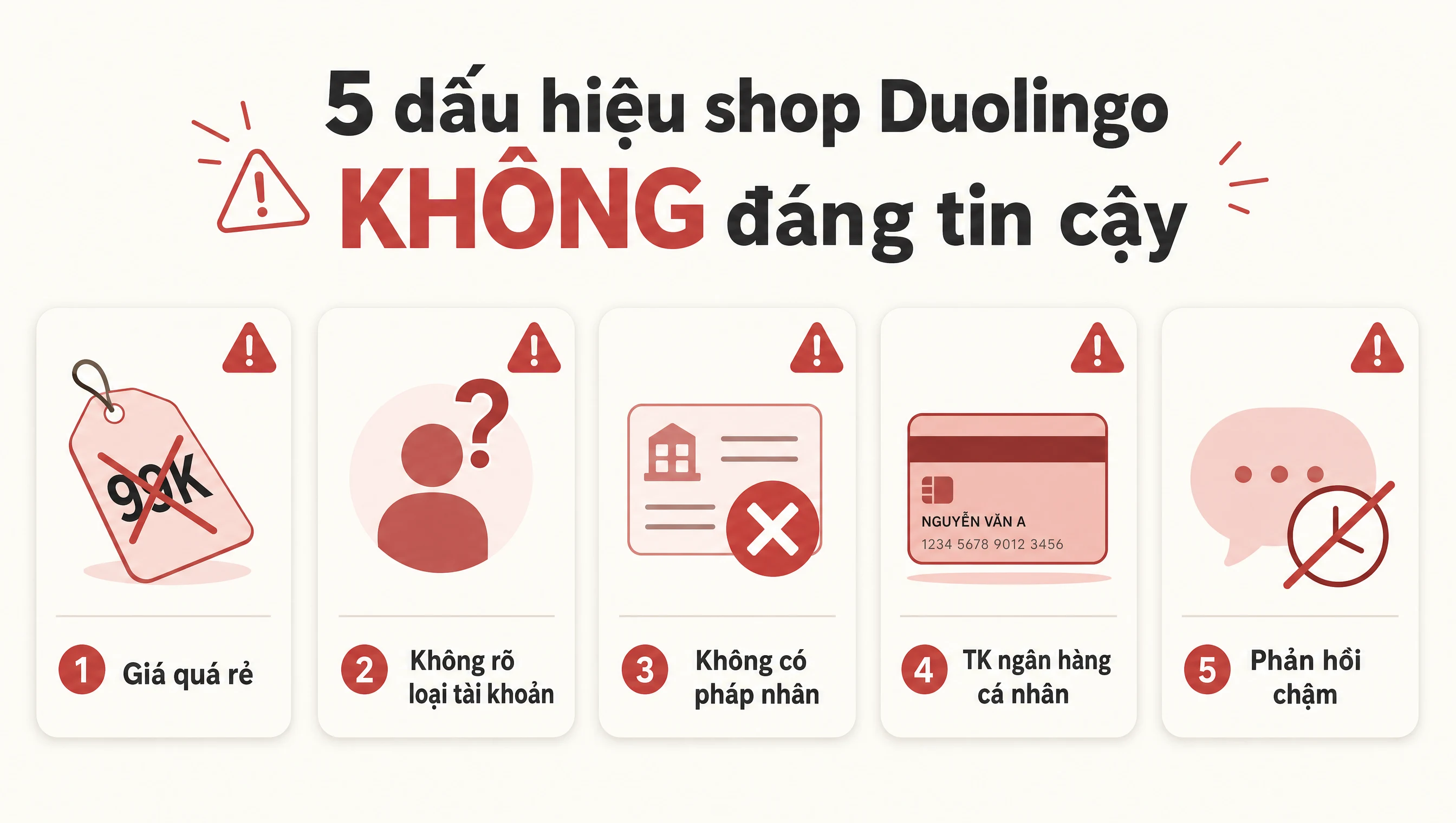 5 dấu hiệu shop Duolingo KHÔNG đáng tin cậy